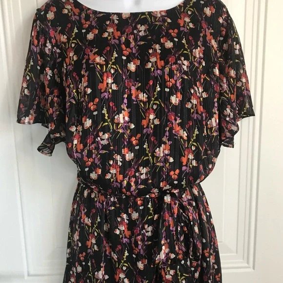 Lane Bryant Brand Black Multi Ditsy Floral Shimmer Maxi Dress + size 20 in EUC - Picture 11 of 16
